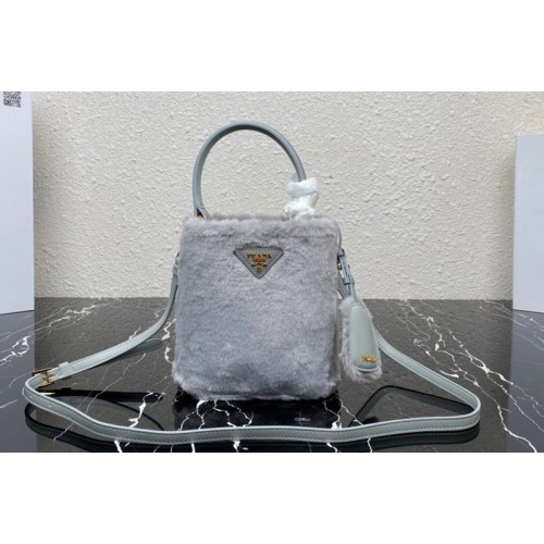 Prada 1BA373 Prada Panier shearling mini-bag in Grey shearling