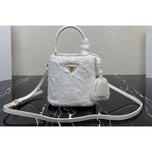 Prada 1BA373 Prada Panier shearling mini-bag in White shearling