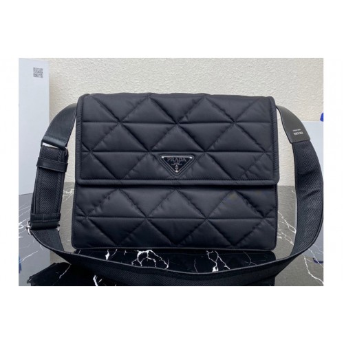Prada 2VD057 Topstitched Re-Nylon shoulder bag in Black Nylon