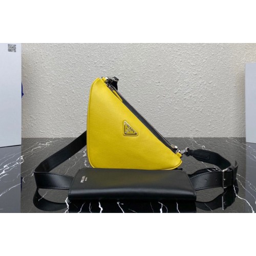Prada 2VH157 Saffiano leather and leather shoulder bag in Black Yellow Leather