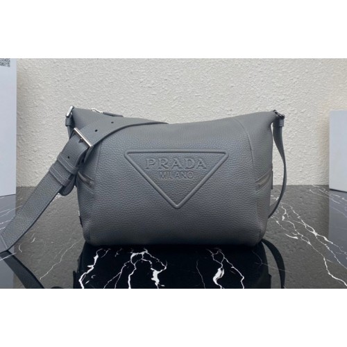 Prada 2VH165 Leather bag with shoulder strap in Grey Leather