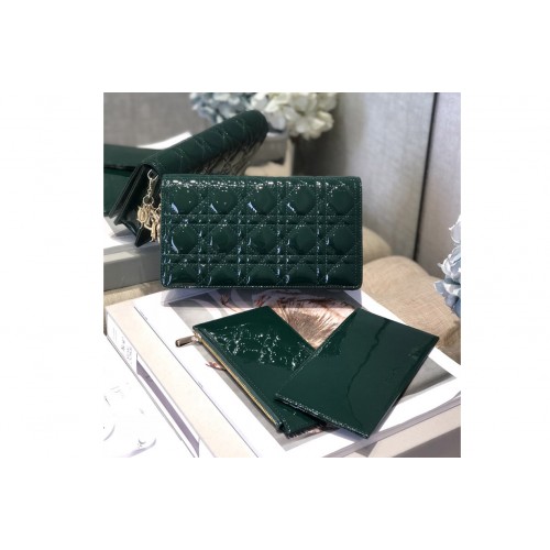 Dior S0204 Lady Dior pouch in Green Patent Cannage Calfskin