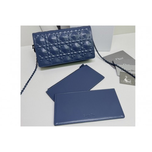 Christian Dior S0204 Lady Dior pouch in Blue Cannage Calfskin with Diamond Motif