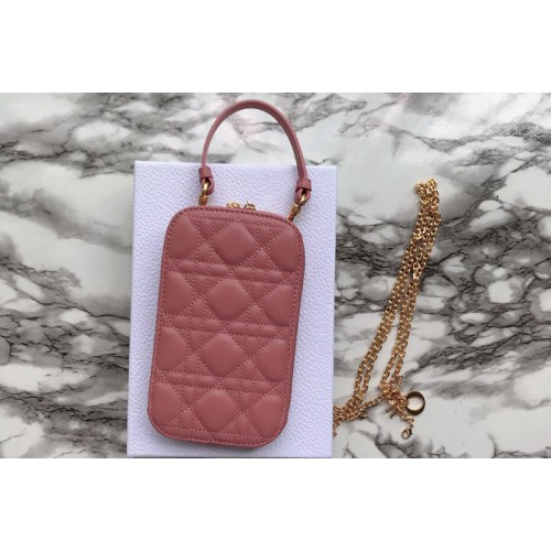 Dior S0872 Lady Dior phone holder in Pink Cannage Lambskin