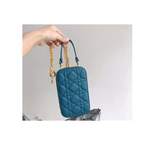 Dior S0872 Lady Dior phone holder in Blue Cannage Lambskin