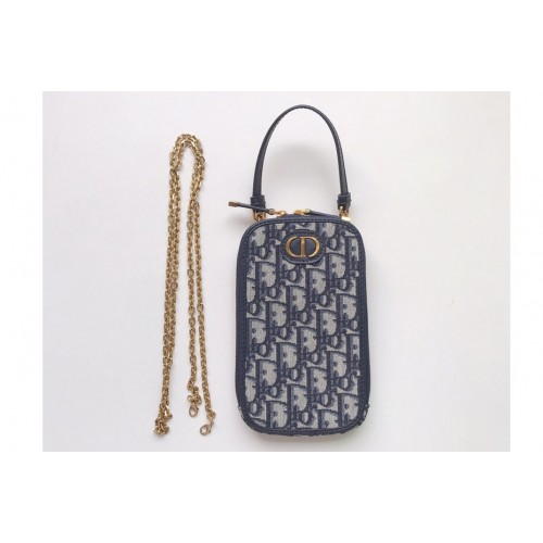 Dior S2114 30 Montaigne phone holder in Blue Dior Oblique Jacquard