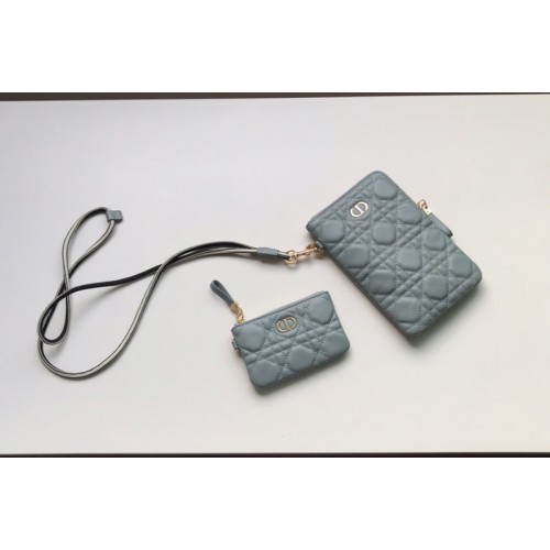 Christian Dior S5036 Dior Caro Multifunctional Pouch in Light Blue Supple Cannage Calfskin