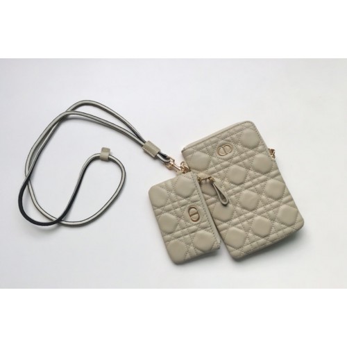 Christian Dior S5036 Dior Caro Multifunctional Pouch in Apricot Supple Cannage Calfskin