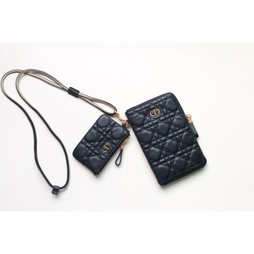 Christian Dior S5036 Dior Caro Multifunctional Pouch in Black Supple Cannage Calfskin