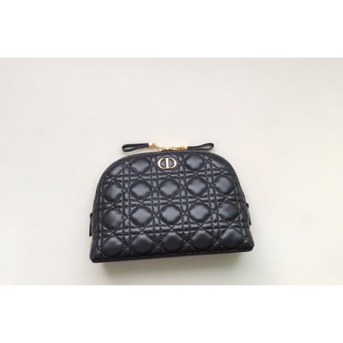 Christian Dior S5047 Dior Caro Beauty Pouch in Black Supple Cannage Calfskin