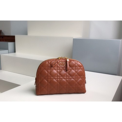 Christian Dior S5047 Dior Caro Beauty Pouch in Brown Supple Cannage Calfskin