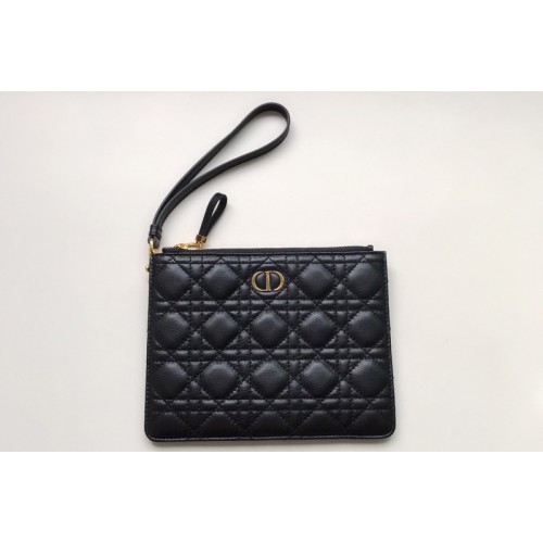 Christian Dior S5085 Small Dior Caro Daily pouch in Black Supple Cannage Calfskin