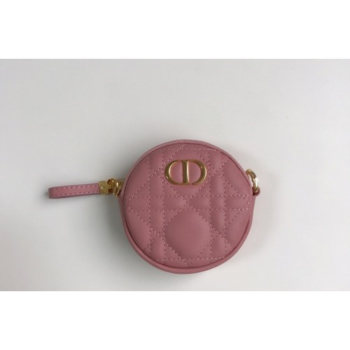 Christian Dior S5088 Mini Dior Caro round pouch in Peach Blossom Pink Cannage Lambskin