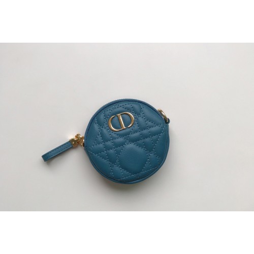 Christian Dior S5088 Mini Dior Caro round pouch in Blue Cannage Lambskin