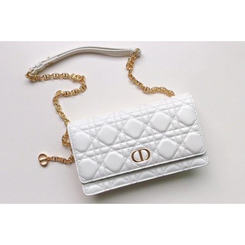 Christian Dior S5091 Dior Caro belt pouch With Chain Bag in Latte Supple Cannage Calfskin
