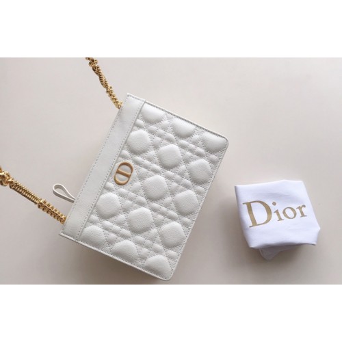 Christian Dior S5106 Dior Caro zipped pouch with chain in White Supple Cannage Calfskin
