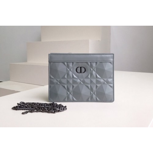 Christian Dior S5106 Dior Caro zipped pouch in Gray Cannage Calfskin with Diamond Motif Christian Dior S5106 Dior Caro zipped pouch in Gray Cannage Calfskin with Diamond Motif
