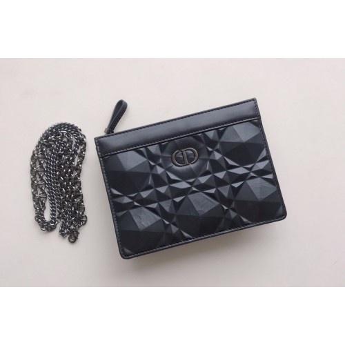 Christian Dior S5106 Dior Caro zipped pouch in Black Cannage Calfskin with Diamond Motif