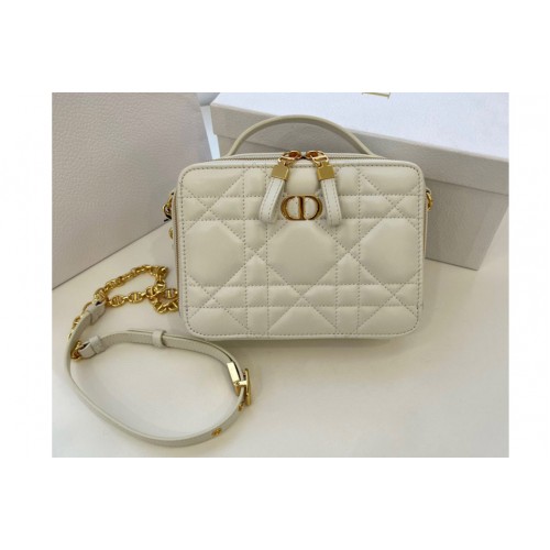 Dior S5140 Dior Caro box bag with chain in Latte Quilted Macrocannage Calfskin
