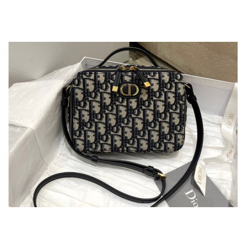 Dior S5140 Dior Caro box bag with chain in Blue Dior Oblique Jacquard