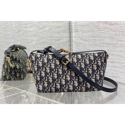 Dior S5554 Medium DiorTravel Nomad Pouch in Blue Dior Oblique Jacquard