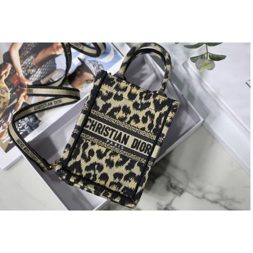 Dior S5555 Christian Dior Mini Dior Book Tote Phone Bag in Beige Multicolor Mizza Embroidery