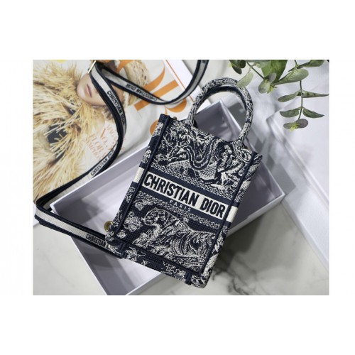 Dior S5555 Christian Dior Mini Dior Book Tote Phone Bag in Blue Toile de Jouy Reverse Embroidery