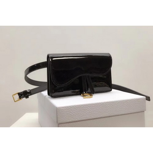 Dior S5619CWPL SADDLE BELT CLUTCH IN Black patent calfskin