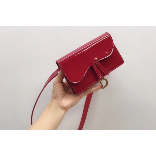 Dior S5619CWPL SADDLE BELT CLUTCH IN red patent calfskin