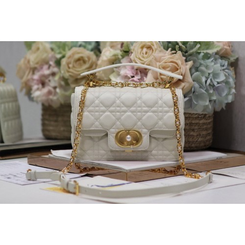 Dior M9271 Small Dior Jolie Top Handle Bag in White Cannage Calfskin