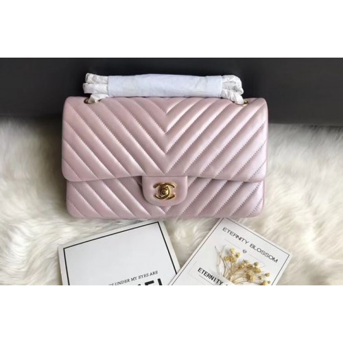 Chanel Flap Bag Original  Chevron Sheepskin Leather 1112  Light Pink Gold Chain