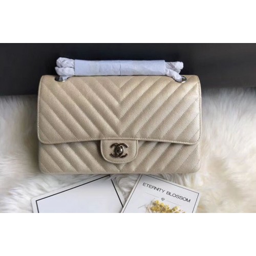 Chanel Original Calfskin Leather Flap Bag  CF1112 Beige Silver Chain