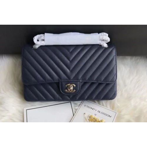 Chanel Original Calfskin Leather Flap Bag  CF1112 Dark Blue Silver Chain