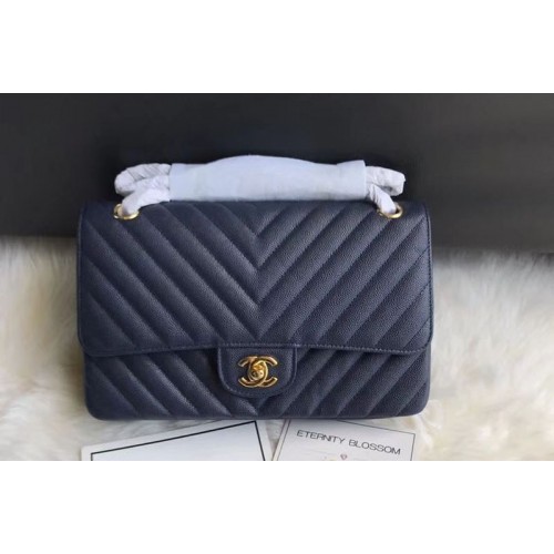 Chanel Original Calfskin Leather Flap Bag  CF1112 Dark Blue Gold Chain