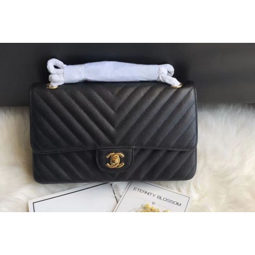 Chanel Original Calfskin Leather Flap Bag  CF1112 Dark Black Gold Chain