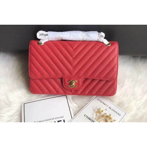 Chanel Original Calfskin Leather Flap Bag  CF1112 Red Gold Chain