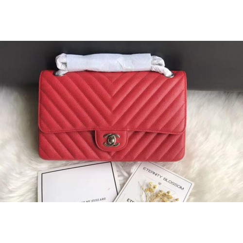Chanel Original Calfskin Leather Flap Bag  CF1112 Red Silver Chain
