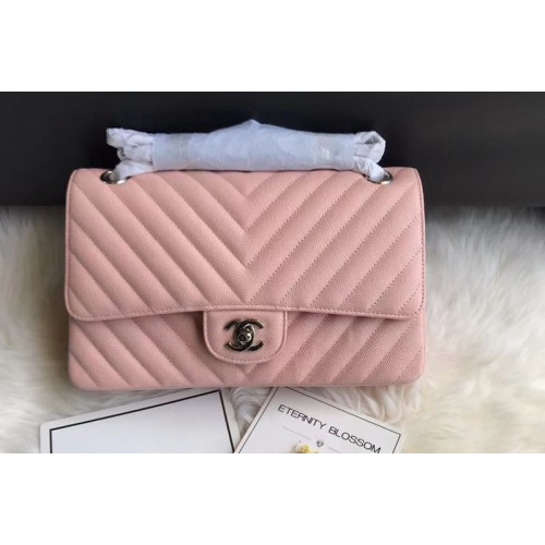 Chanel Original Calfskin Leather Flap Bag  CF1112 Pink Silver Chain
