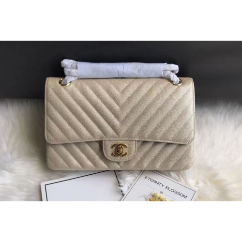 Chanel Original Calfskin Leather Flap Bag  CF1112 Beige Gold Chain