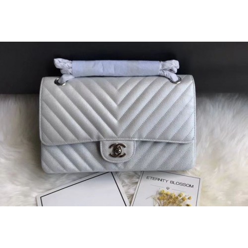 Chanel Original Calfskin Leather Flap Bag  CF1112 White Silver Chain