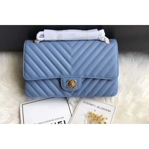 Chanel Original Calfskin Leather Flap Bag  CF1112 Blue Gold Chain