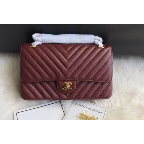 Chanel Original Calfskin Leather Flap Bag  CF1112 Wine Gold Chain