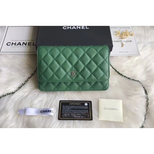 Chanel WOC Flap Original Calfskin Leather Shoulder Bags A33814 Green Gold Chain