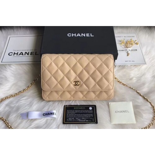 Chanel WOC Flap Original Calfskin Leather Shoulder Bags A33814 Yellow Gold Chain
