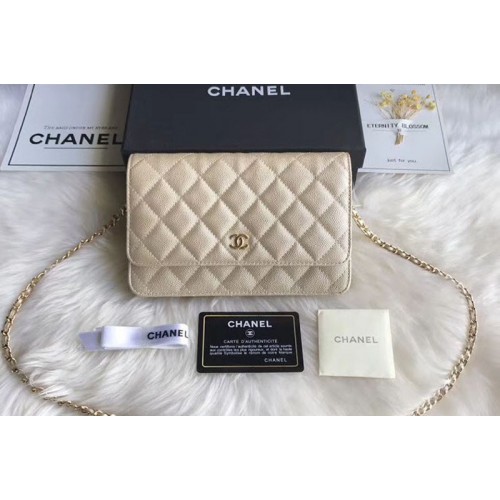 Chanel WOC Flap Original Calfskin Leather Shoulder Bags A33814 Beige Gold Chain