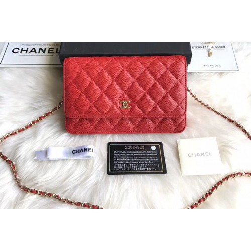 Chanel WOC Flap Original Calfskin Leather Shoulder Bags A33814 Red Gold Chain