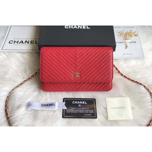 Chanel WOC Original Caviar Leather Flap cross-body bag V33814 Red Gold chain