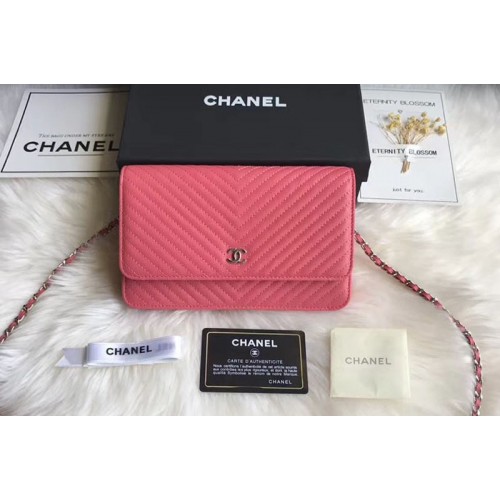 Chanel WOC Original Caviar Leather Flap cross-body bag V33814 Rosy Silver chain