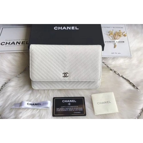 Chanel WOC Original Caviar Leather Flap cross-body bag V33814 White Silver chain