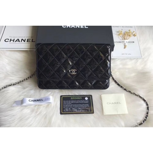 Chanel WOC Flap Bag Original Patent Leather A33814 Black Silver Chain Chanel WOC Flap Bag Original Patent Leather A33814 Black Silver Chain